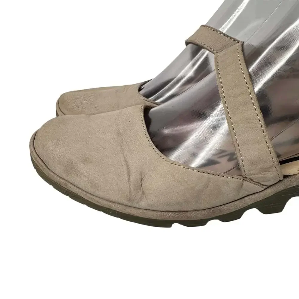 Fly London Pele Taupe Slingback Shoes Closed Toe Mary Jane Leather EU 38 Work